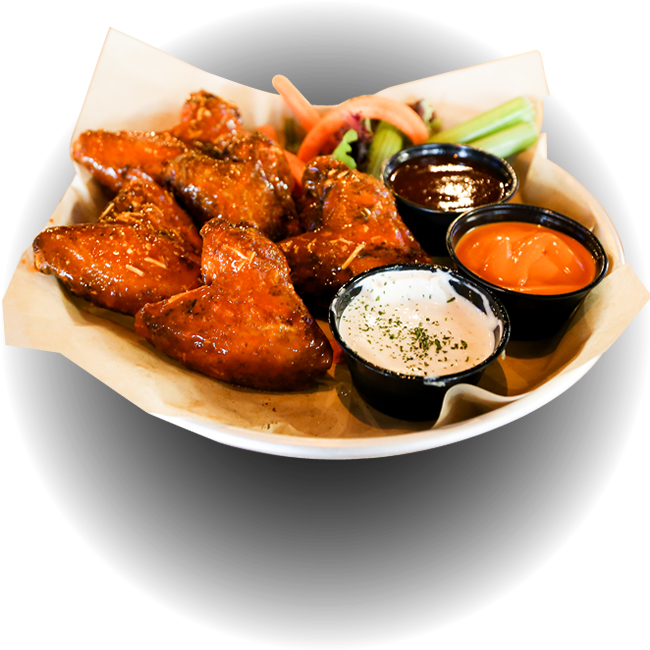 Hot buffalo wings with dipping sauce