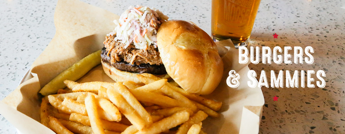 Burger with fries and a beer